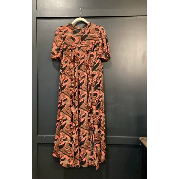 Cleobella Paige Chiffon Abstract Printed Ruffle Midi Dress in Canyon Size xs - Picture 4 of 10